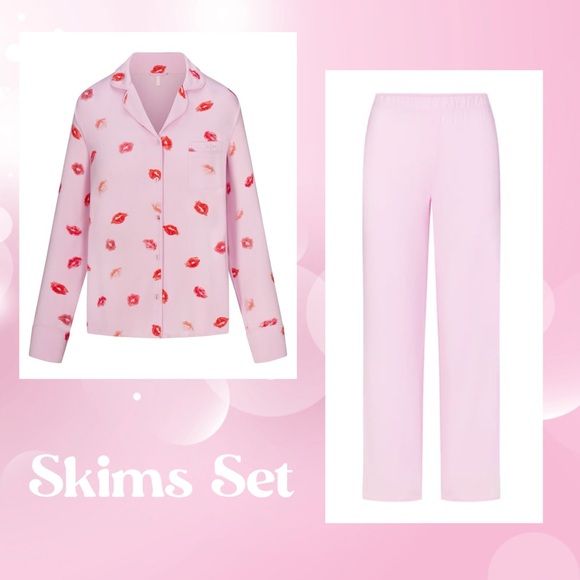 Skims Cherry Blossom Lipstick Pajama Sleep Set New - Picture 1 of 3